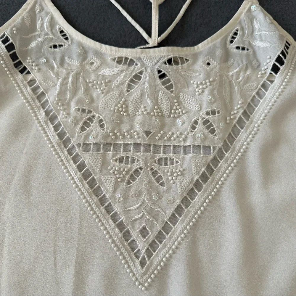 Express Womens White Beaded Lace Trim Cami Top Flowy Soft Size S - Picture 4 of 10